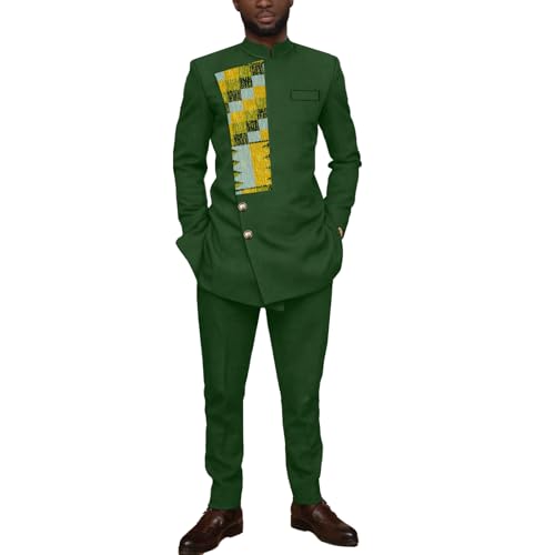 Slim Fit African Suit for Men Traditional Ankara Print Patchwork Blazer and Pants Outfits 2 Piece Set