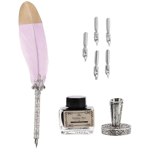 Cabilock Kit de Pluma de Caligrafía Vintage Tinta Bolígrafo de Punta Práctica y Soporte Decorativo Color Púrpura Claro Pluma Estilográfica Portátil para Escritura y Práctica en Oficina