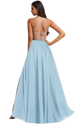 Chiffon Bridesmaid Dresses for Women with Slit Spaghetti Straps Formal Party Dress with Rhinestones Beads4