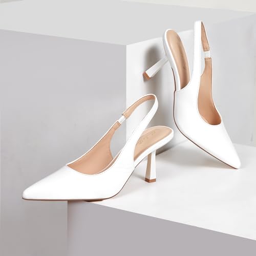 Image of Elisabet Tang Women's Kitten Heel Slingback Low Pumps 3 Inches Stiletto Pointed Closed Toe Elegant Dressy Bridal Wedding Party Shoes