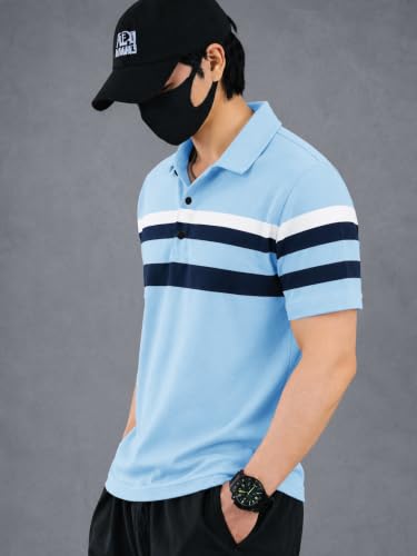 Image of Noble Monk Men's Striped Polo Neck Half Sleeve Casual T-Shirt with Regular Fit