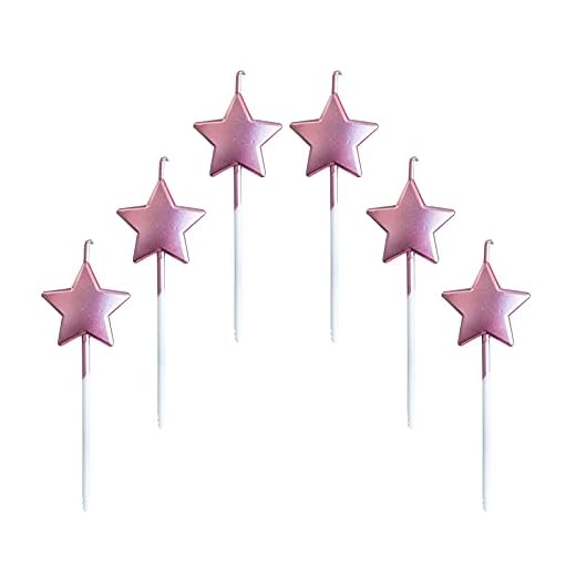 Lahviuu Velas de Cumpleaños en Forma Estrella,6 Pcs Velas únicas para Decorar Pastel de Fiesta di Cumpleaños y Bodas,Velas Decorativas para Decoración un Tarta,Oro Rosa