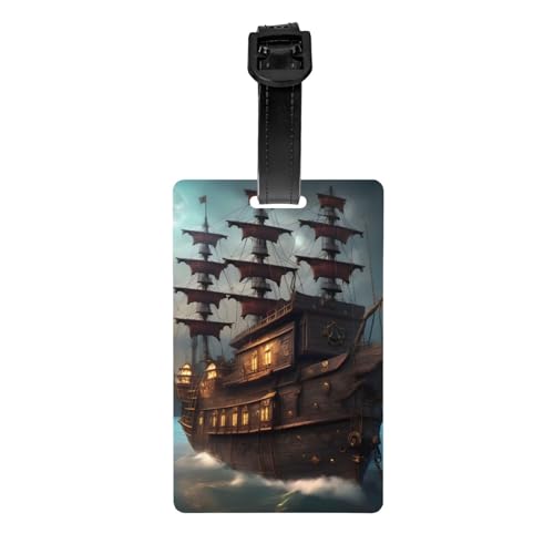 Etiquetas de equipaje con impresión de barco pirata de fantasía, etiquetas de equipaje, tarjeta de dirección, nombre, identificación, etiquetas, tarjeta de viaje