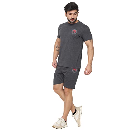 Image of D-GREEN Men's Basic Solid Cotton Round Neck Tracksuit for Athletics Jogging Gym and Sports