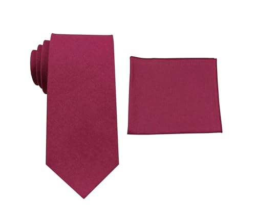 Image of Mens Linen Tie Set - Solid Necktie with Pocket Square