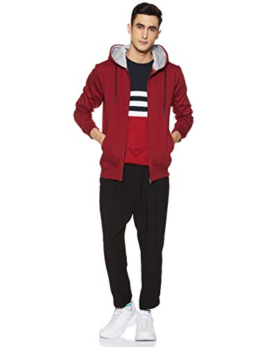 Image of Diverse Men's Cotton Blend Front Zipper Hooded Sweatshirt (DCMSSF07RC17L35-4275B Maroon S)
