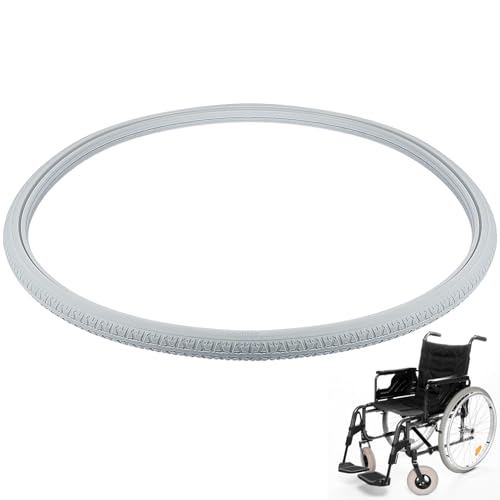 Healeved Neumático para Silla de Ruedas 24 Pulgadas Sólido de Pu Gris, Neumático de Repuesto Resistente Aire, Rueda de Reemplazo para Silla de Movilidad, Accesorio Duradero para Uso Diario