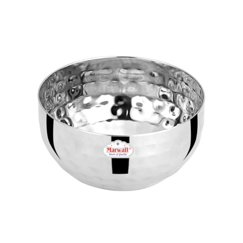 Image of Stainless Steel Serving Bowls Set with Hammered Finish, Traditional Katori for Curry, Dal, Soup, Dessert, 6 Pieces (150ml, Hammered Finish)