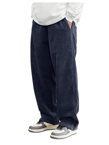 Image of AVANOVA Men's Black Front Tie Loose Fit Corduroy Baggy Long Slacks Chino Pants with Slant Pocket Simple Casual Trousers, Going Out (Code Pant 186)