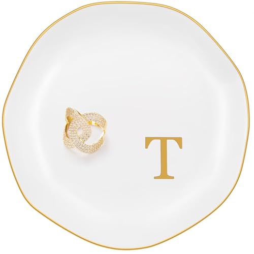 Plateau à bijoux en céramique blanche avec initiale de 11,4 cm