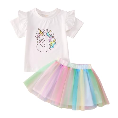 SOFEON Toddler Baby Girl Unicorn Birthday Outfit 1st/2nd/3rd/4th/5th T-Shirt Colorful Tutu Skirts Kids Cake Smash Outfit(Unicorn-3rd,3T(100))