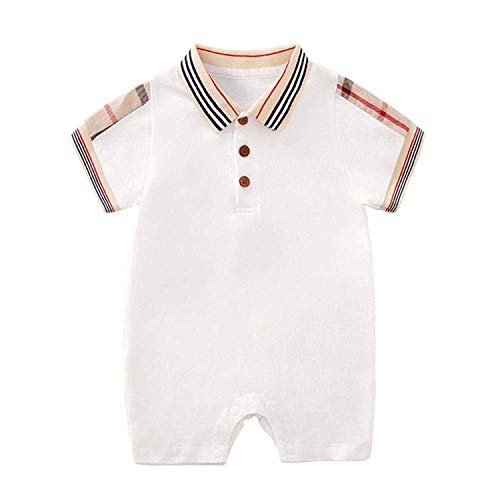 Baby Boys Romper Overalls Short Sleeve Polo Cotton Outfits Infant Clothes White&Lattice 0-3 Months/59