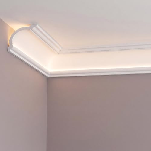 Image of Pushglossy 8 Pcs Round 47.24 inch(Total 31.5 Ft) Ceiling Crown Molding with LED Duct Kit for Seamless Ambient Waterproof Lighting Channel for Easy LED Trim Moulding Strip Installation