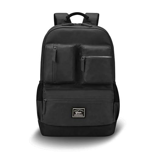 Image of Gear Vintage Boxy 18 inch /26L Medium Faux Leather Water Resistant Laptop Backpack /Casual Bag /Daypack /Travel Backpack /College Backpack For Men /Women (Black - Black)