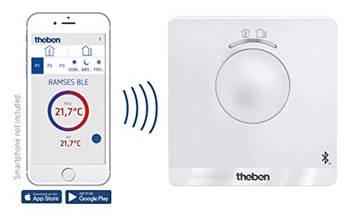 Theben 8120150 Ramses 812 BLE Digital-Uhrenthermostat App Netzversion | Raumthermostat, Bluetooth BLE, App-Bedienung, energiesparende Raumregelung, externer Eingang, Puls-Dazer, Hysterese