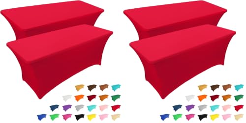 Image of IVAPUPU 4 Pack 6FT Table Cloth for Rectangular Fitted Events Stretch Red Table Covers Washable Spandex Spring Tablecloth Protector for Party, Wedding, Cocktail, Banquet, Festival