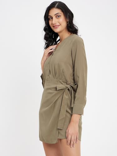 Image of Madame Solid Olive Dress for Women