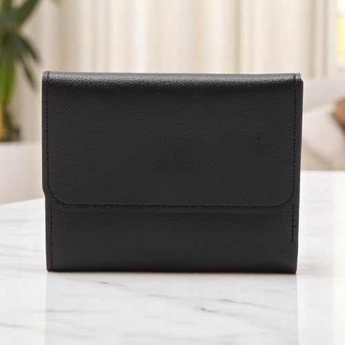 1Pcs Card Wallet 3-Fold Glossy Wallet PU Leather Black 11.5x8.5cm