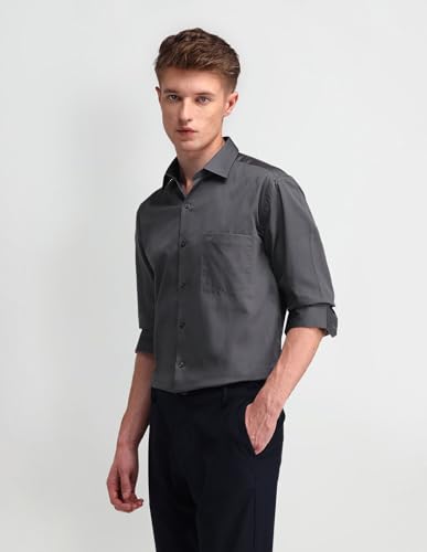Image of Arrow Solid Slim Fit Mens Formal Shirt - 100% Cotton, Breathable & Comfortable, Full Sleeves Shirts for Men