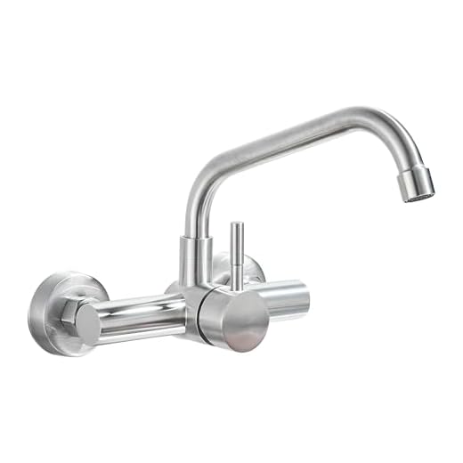 Saeuwtowy Grifo Cocina de Pared 15 cm Orificio de Montaje, Grifería de Mezclador Monomando de Acero Inoxidable 304, Grifería de Fregadero Rotación de 360​°, Agua Fría y Caliente, Plateado