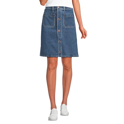Lands' End Women's Soft Denim Mid Rise Button Through Mini Skirt