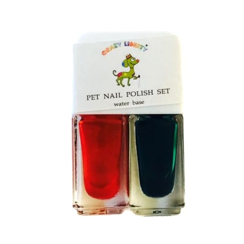 CRAZY LIBERTY Pet Nail Polish Set, 2 Colors, Non-Toxic Formula, Long Lasting (Red & Green)