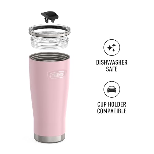 Image of THERMOS Icon Series 24oz Stainless Steel Tumbler with Slide Lock Lid, Leakproof, Fits Cupholder, Dishwasher Safe, Griptec Non‑Slip Base, Keeps Drinks Hot 6 Hrs /Cold 22 Hrs, Sunset Pink