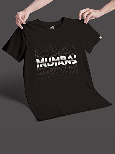 Image of Men's Mumbai Indians Graphic Print Half Sleeve Pure Cotton T-Shirt (Mystery Black, L)