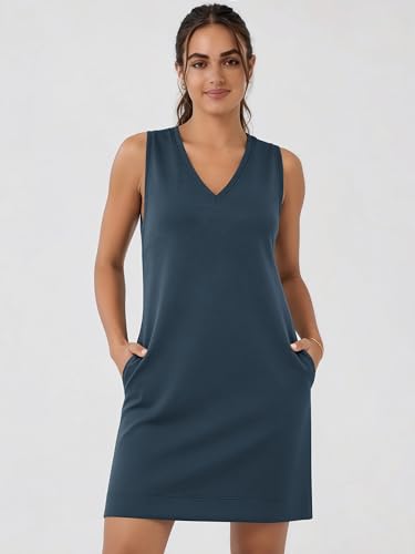 Image of ODODOS Modal Soft V-Neck Tank Dress for Women Sleeveless Sundress Casual Relaxed Summer Dress with Pocket
