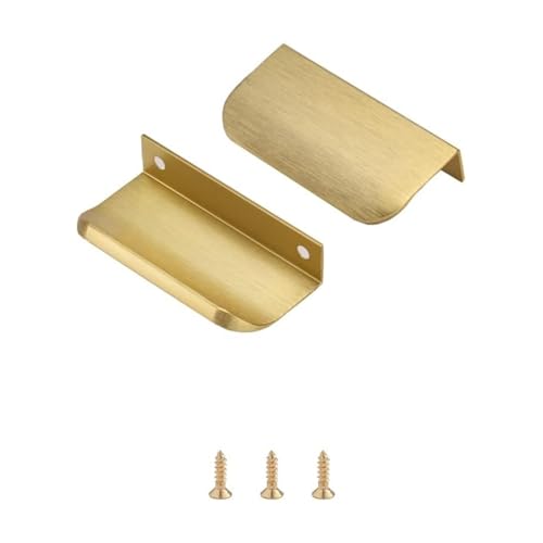Satanga 5Pack Edge Finger Tab Pull for Cabinets Kitchen Concealed Aluminum Flat Hidden Bar Pulls Drawer Pulls Easy to Install 3.15inch 80mm Overall Length Brushed Brass