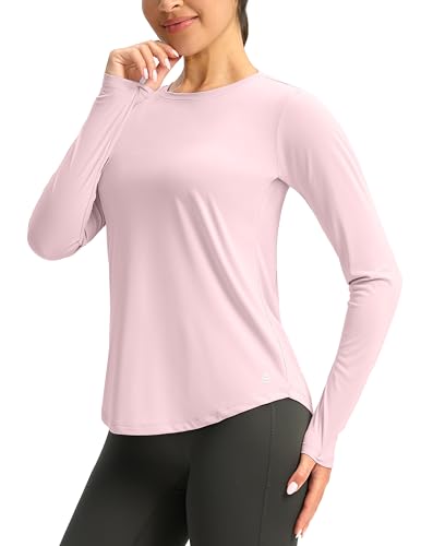 Women's UPF 50+ Sun Shirt Long Sleeve UV Shirts Rash Guard Lightweight Quick Dry Workout Hiking Tops for Women(Seashell Pink,XL)