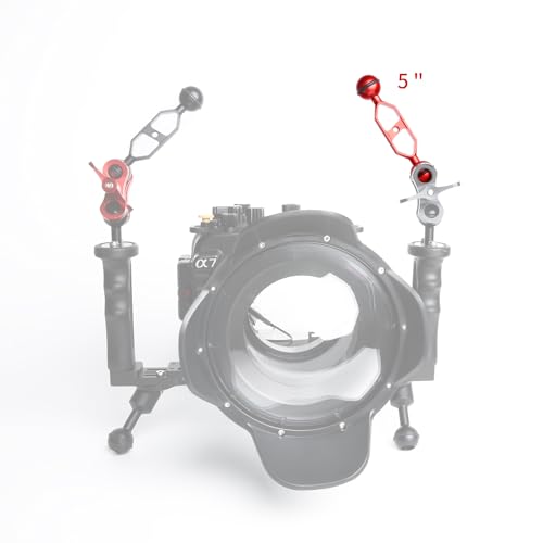 Image of Red 5 inch Underwater Aluminum Alloy Extension Arm (2-Pack) - Dual Ball System with 1 inch Head Connector, Waterproof & Rustproof for Diving Camera Tray /Strobe /Video Light, Scuba Photography Gear