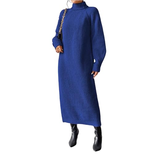 Strickkleid Damen Winter Lang Rollkragen Winterkleid Damen Langarm Warm Pulloverkleid Winter Oversize Pullikleid Maxi Rollkragenkleid Elegant...