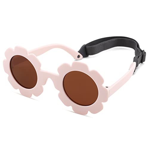 Image of Bouryo Flexible Baby Polarized Flower Sunglasses with Strap Bendable Frame for Infant Boys Girls Ages 0-24 Months