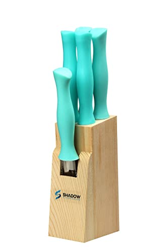 Shadow Kitchenware Stainless Steel Sharp Knife 6 Pieces Set for Home Kitchen Quality Tool with Wooden Stand Block