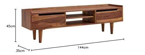 Image of Solid Wood TV Unit for Living Room 55 Inch Furniture - Wooden TV Unit with Storage Cabinet with 2 Door, 2 Open Shelves Wooden TV Cabinet for Living Room - Fits up to 55-Inch TV (Adam)