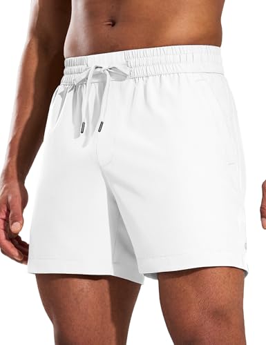 MIER Running Gym Shorts for Men 5 Inch Quick Dry Athletic Workout Shorts with Zipper Pockets, Elastic Waist, No Liner