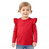 Magic Park 12M-14Y Baby Girl Blouse Toddler Short Long Ruffle T-Shirts Kids Girl Solid Color Tee Casual Tops for Girls (0032E_Red, 5-6 Years)