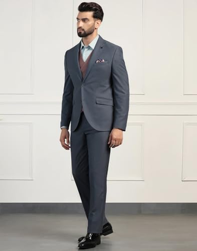 Image of Blackberrys Men Poly-Blend Textured Slim Fit Blue Suit