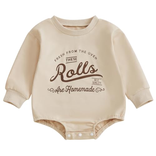 luethbiezx Infant Baby Boys Girls Thanksgiving Outfit Rolls are Homemade Long Sleeve Sweatshirt Romper Fall Clothes