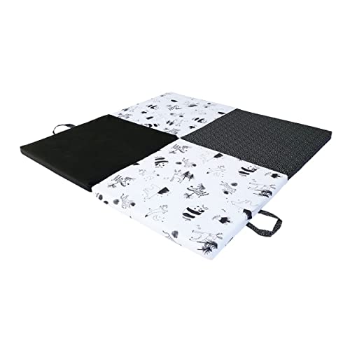 Candide - Tapis D'éveil, Tapis De Motricité, Tapis Bébé, Multifonction 3 en 1, Couchage D'appoint, Pouf Bébé, Déhoussable, Fabriqué En France, 120x120x4cm (Black And White)