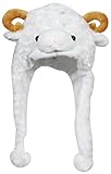 Timiot Cute Plush Animal Character Winter Hat Fun Ski Cap with Detailed Animal Face Long Ear Straps with Pom Pom Ends (White Sheep)