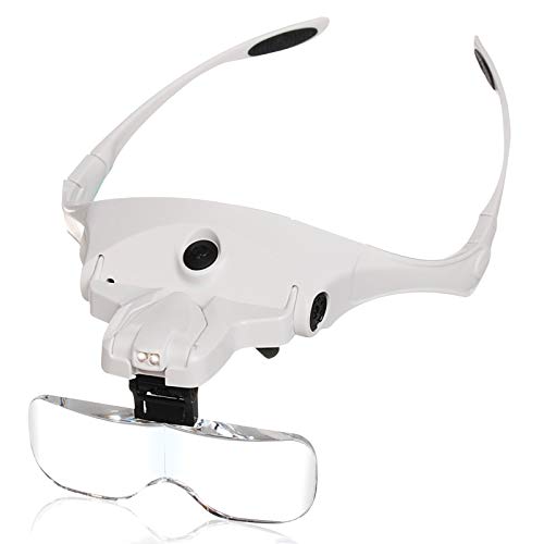 Gift2U Magnifying Glasses, USB Charging Headband Magnifier Head Mount Magnifying Glasses with LED Light for Jewelry Craft Watch Hobby 5 Lenses 1.0X 1.5X 2.0X 2.5X 3.5X