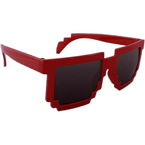 FancyPants FunTime 8-Bit Pixel Retro Computer Sun Glasses Nerd Sunglasses 8 Bit (Red) Cover