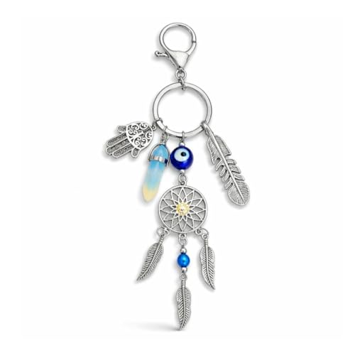 Image of BLUE BEADS Dreamcatcher Keychain with Nazar Charm - Lucky Protection Accessory for Car, Bag & Keys