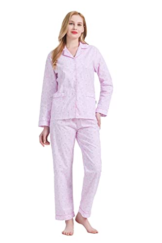 Image of GLOBAL Women Cotton Pajamas Long Sleeve PJs Button Down Sleepwear S-3XL