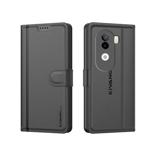 Image of KIVANO LUXE Compatible for Vivo V40e 5G / iQOO Z9s 5G Luxury Handmade Leather Magnetic Flip Folio Case | Card Holder & Kickstand | Slim Protective Cover | Unisex - Black