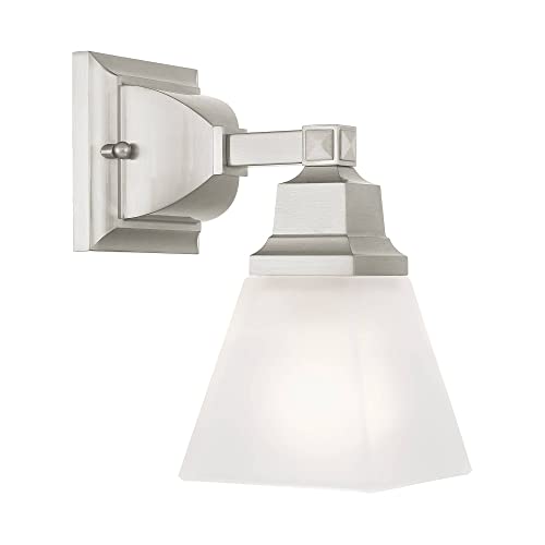 Image of Livex Lighting 1031-91 Mission Wall Sconce, Brushed Nickel | Frosted Glass