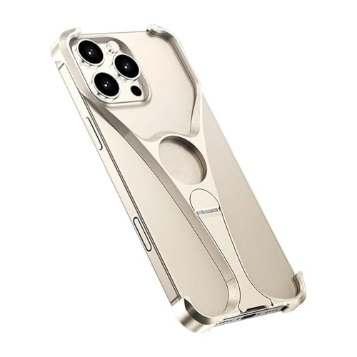 RQAMRCU Funda para iPhone 16 Pro Max/16 Pro/16, ultrafina, sin marco, cubierta de metal con soporte, disipación del calor, carcasa de personalidad resistente a los golpes (oro, 16)