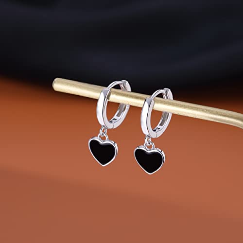 SLUYNZ Sterling Silver Black Heart Hoop Earrings for Women Teens Love Heart Hoop Earrings Huggie4